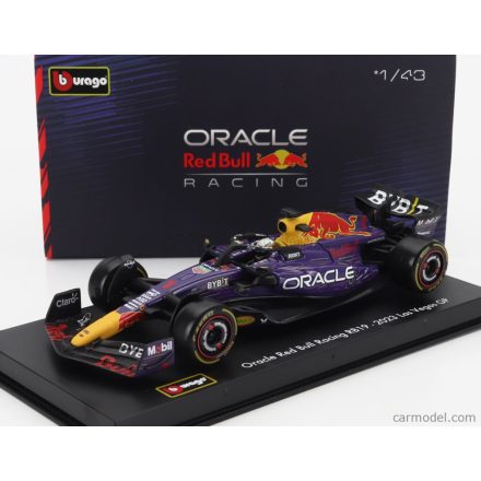 Burago Red Bull F1 RB19 TEAM ORACLE RED BULL RACING N 1 WORLD CHAMPION WINNER LAS VEGAS USA GP 2023 MAX VERSTAPPEN - WITH PILOT AND SHOWCASE