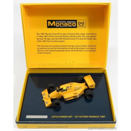 Minichamps LOTUS F1 HONDA 99T N 12 WINNER MONACO GP 1987 AYRTON SENNA - 30th ANNIVERSARY FIRST VICTORY F1 MONACO GP