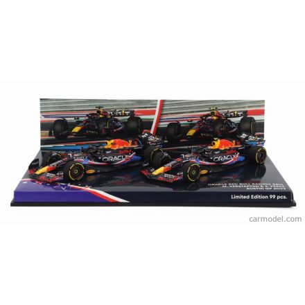 Minichamps RED BULL SET 2X F1 RB19 TEAM ORACLE RED BULL RACING N 1 WORLD CHAMPION WINNER AUSTIN USA GP 2023 MAX VERSTAPPEN + N 11 4th AUSTIN USA GP 2023 SERGIO PEREZ