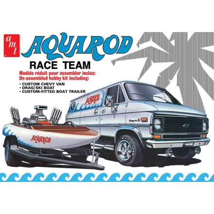 AMT Aqua Rod Race Team 1975 Chevy Van, Race Boat & Trailer makett