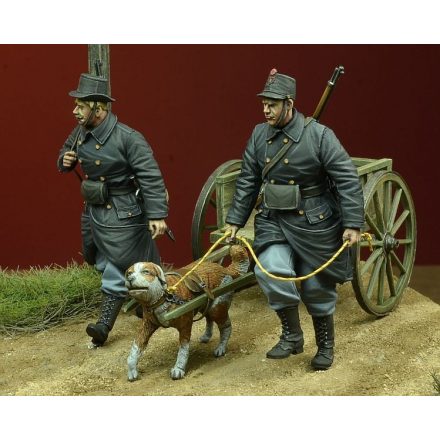 D-DAY miniature studio WWI Belgian Dog-drawn Cart with Crew 1914-15