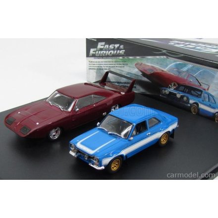 Greenlight FORD ENGLAND - SET 2X - BRIAN'S ESCORT RS2000 MKI 1974 + DOM'S CHARGER DAYTONA 1969 - FAST & FURIOUS VI (2012))