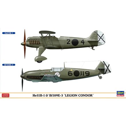 Hasegawa He 51B-1 and Bf 109 E-3 "Condor Legion" (2 kits) makett