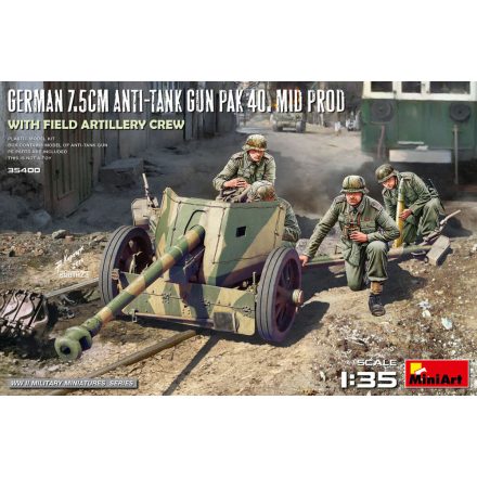 Miniart German 7,5cm Anti-Tank Gun PaK 40. Mid Prod.With Field Artillery Crew makett