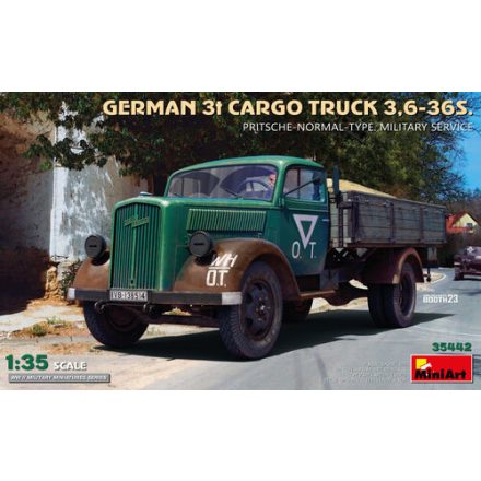 MiniArt German 3t Cargo Truck 3,6-36S - Pritsche Normal Type Military Service makett