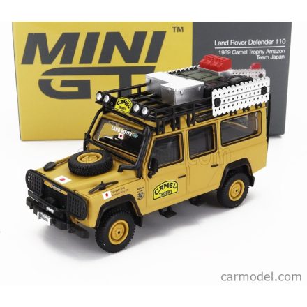 Mini GT LAND ROVER DEFENDER 110 TEAM AMAZON JAPAN RALLY CAMEL TROPHY 1989