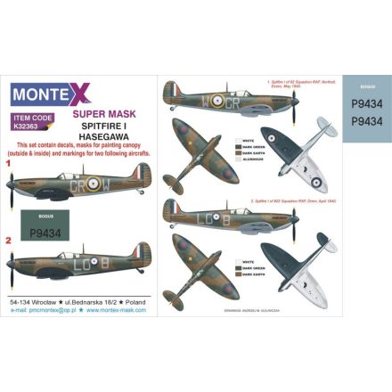 Montex SPITFIRE I (HASEGAWA) maszkoló