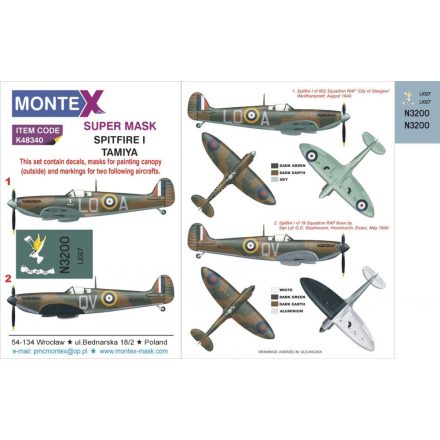 Montex SPITFIRE I (Tamiya) maszkoló