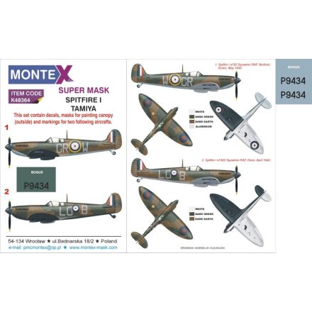 Montex SPITFIRE I (Tamiya) maszkoló