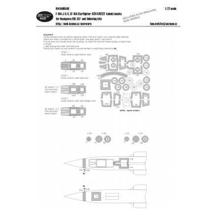 New Ware F-104 J/G/S, CF-104 Starfighter ADVANCED (Hasegawa) maszkoló