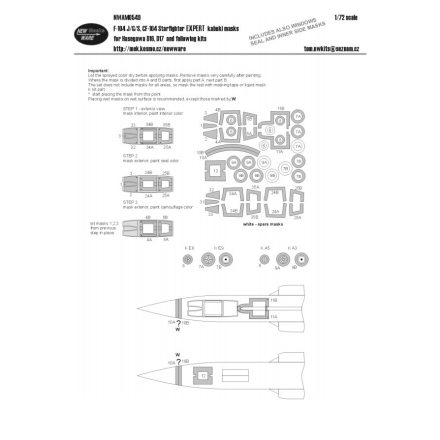 New Ware F-104 J/G/S, CF-104 Starfighter EXPERT (Hasegawa) maszkoló