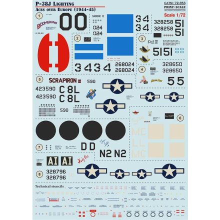 Print Scale Lockheed P-38J Lighting Aces over Europe 1944-1945 matrica