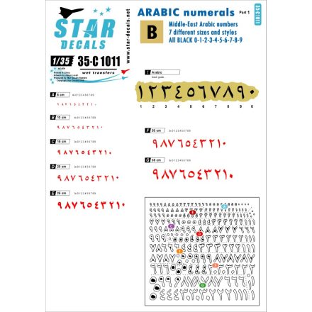 Star Decals Arabic numerals #1. Generic BLACK numbers in 7 sizes and styles matrica