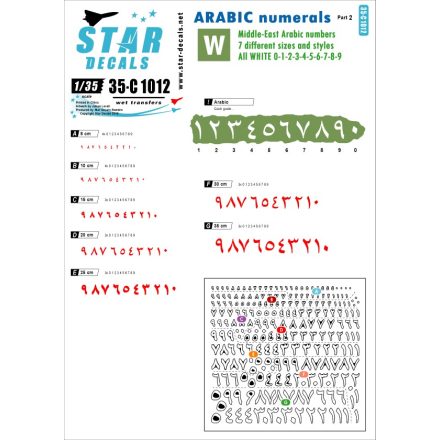 Star Decals Arabic numerals #1. Generic WHITE numbers in 7 sizes and styles matrica