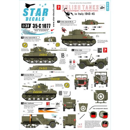 Star Decals Firefly, Stuart, Halftrack, Willys Jeep, Staghound matrica