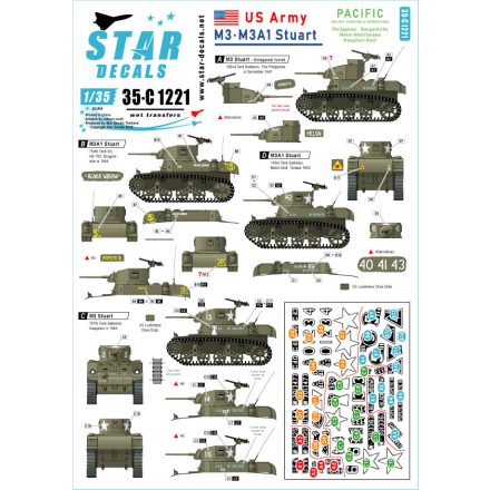 Star Decals M3 and M3A1 Stuart. US Army matrica