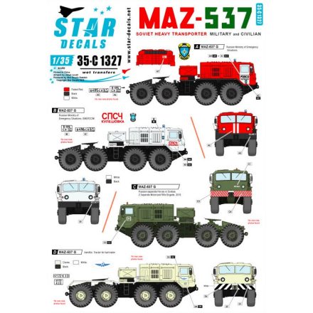 Star Decals MAZ-537. Soviet Heavy 8x8 transporter. Military and civilian users matrica